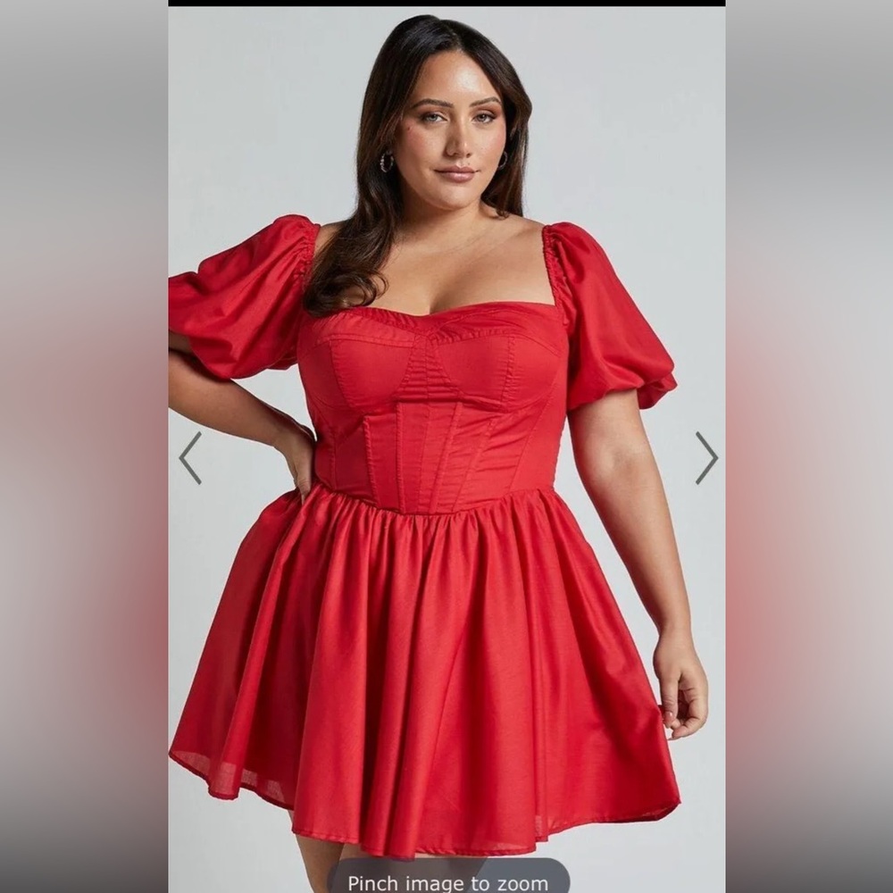 Showpo Red Mini Dress with Puff Sleeves